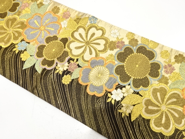 荒波に桜模様織り出し　振袖用袋帯